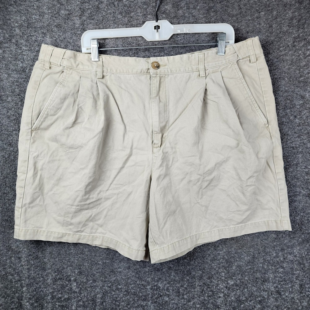 Eddie Bauer Pleated Shorts Women 40 Khaki Tan Cotton Twill High Rise Casual